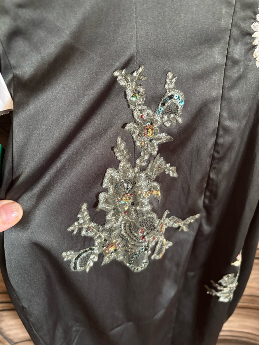 Mandalay Embroidered V-Neck Floral Slip Dress - Olive Green - Picture 9 of 15